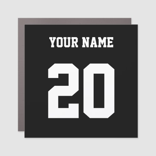 Black and White Custom Number and Name Car Magnet