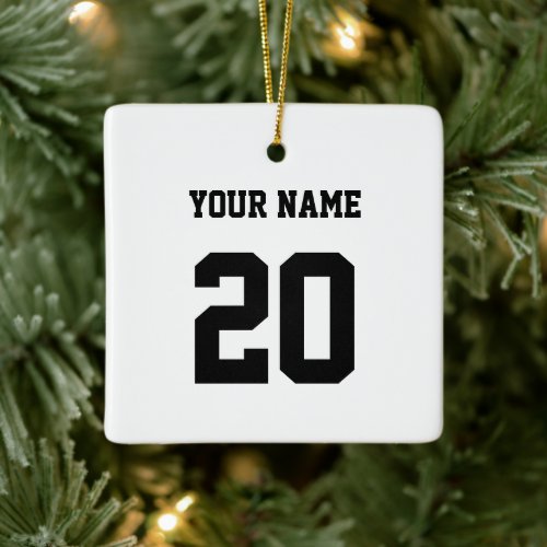 Black and White Custom Number and Name Ceramic Ornament