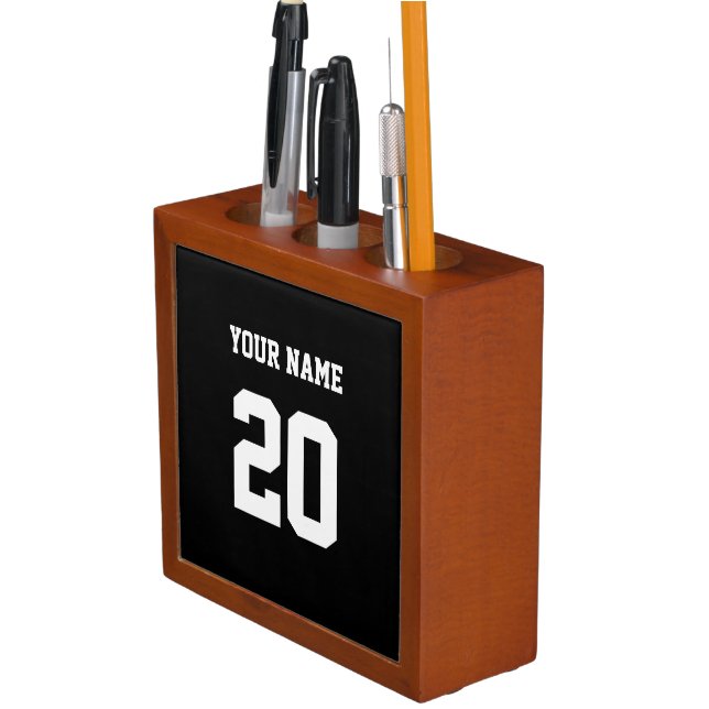 Black and White Custom Number and Name Desk Organizer (In Situ)