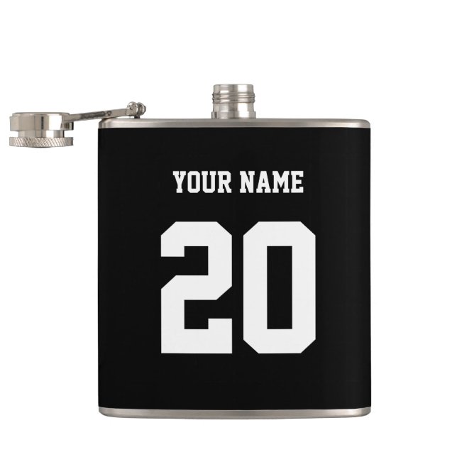 Black and White Custom Number and Name Flask (Opened)