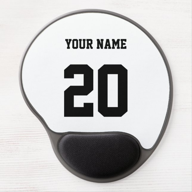 Black and White Custom Number and Name Gel Mouse Pad (Front)