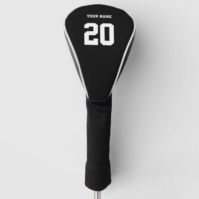 Black and White Custom Number and Name Golf Head Cover (Front)