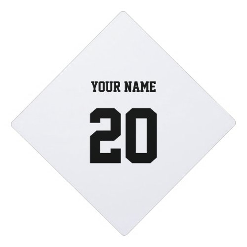Black and White Custom Number and Name Graduation Cap Topper