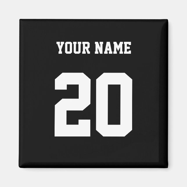 Black and White Custom Number and Name Magnet (Front)