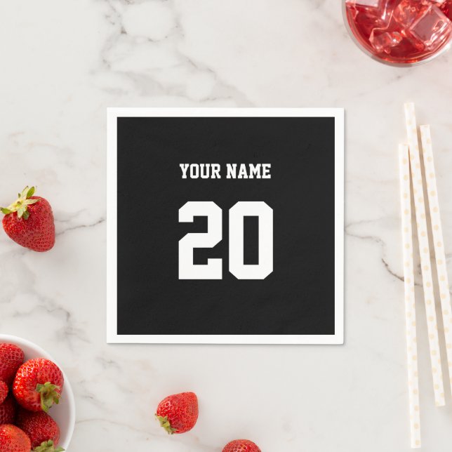 Black and White Custom Number and Name Napkins (Insitu)