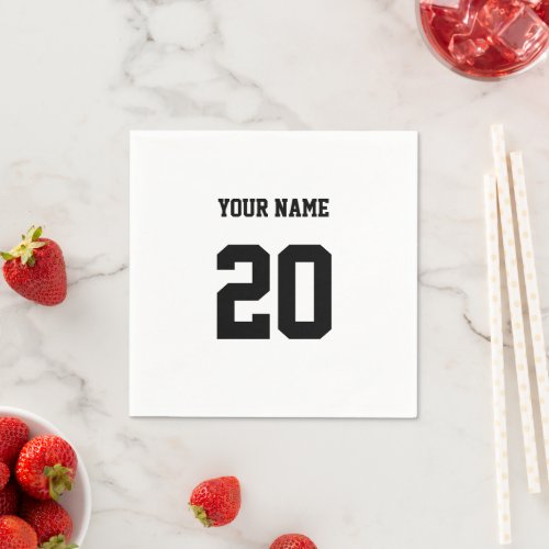 Black and White Custom Number and Name Napkins