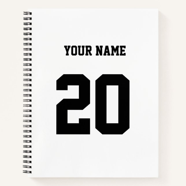 Black and White Custom Number and Name Notebook (Front)