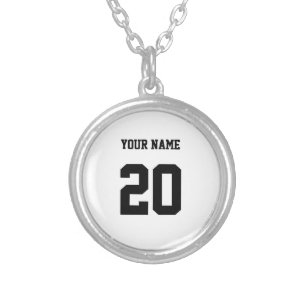 Black and White Custom Number and Name Silver Plated Necklace