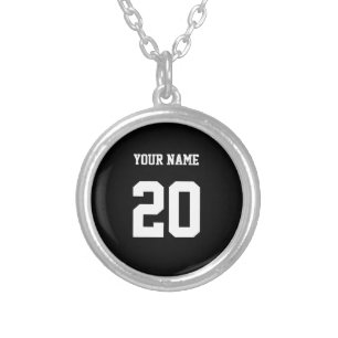 Black and White Custom Number and Name Silver Plated Necklace