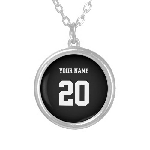 Black and White Custom Number and Name Silver Plated Necklace