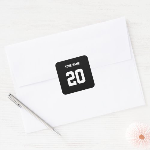Black and White Custom Number and Name Square Sticker