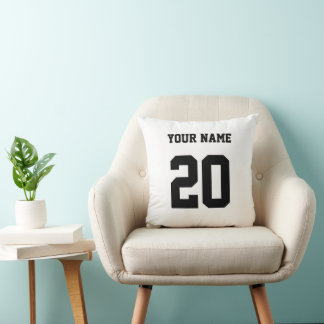 Black and White Custom Number and Name Throw Pillow