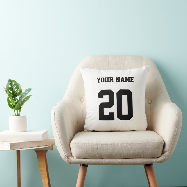 Black and White Custom Number and Name Throw Pillow (Chair)