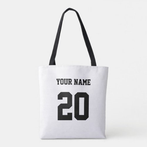 Black and White Custom Number and Name Tote Bag