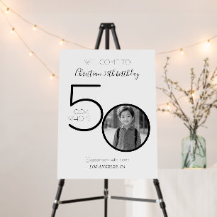 Black and White Custom Photo 50th Birthday Welcome Foam Board
