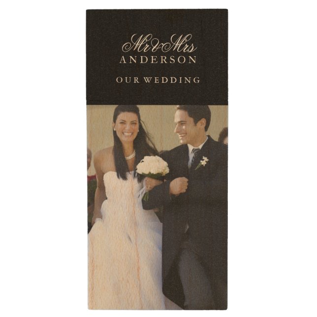 Black and White Custom Photo Wood USB Flash Drive (Front Vertical)
