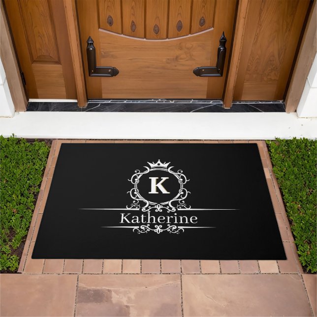 Black and White Custom Royal Monogram Doormat (Outdoor)