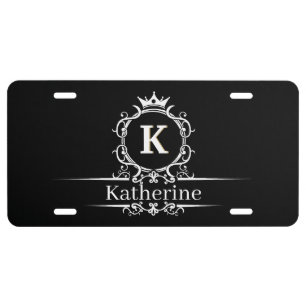 Black and White Custom Royal Monogram License Plate