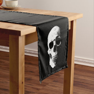 Black And White Custom Template Halloween Skull Short Table Runner