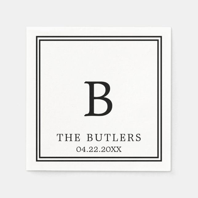 Black and White Custom Wedding Cocktail Napkins (Front)