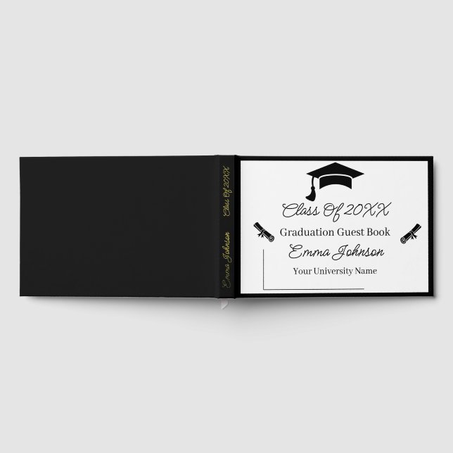 Black And White Customizable Graduation Foil Guest Book (Full)