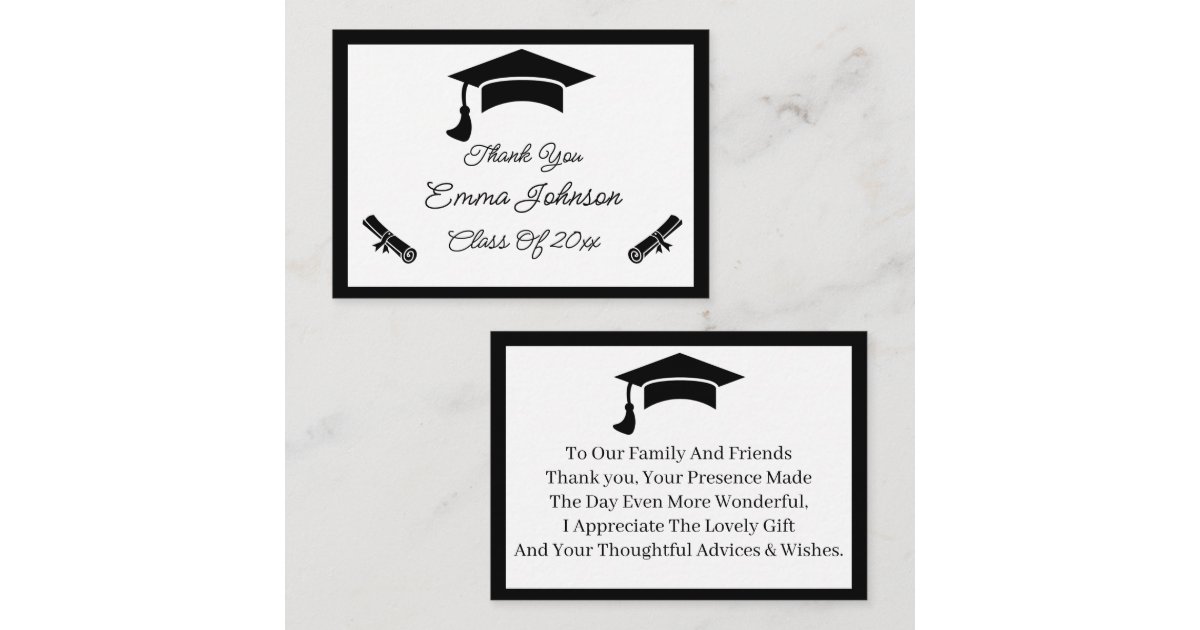 Black And White Customized Graduation Thank You Note Card | Zazzle