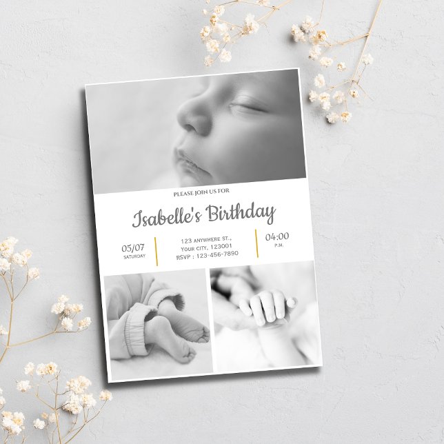 Black and white Cute 1st Birthday Party Invitation (Creator Uploaded)