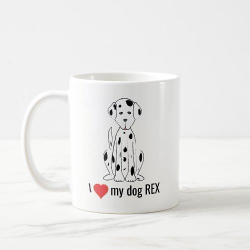 Black and White Cute Dog Red Heart Whimsical Coffee Mug