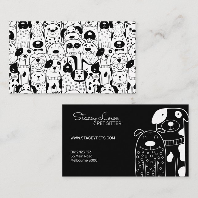 Black And White Cute Dogs Pet Sitter | Dog Walker Business Card (Front/Back)