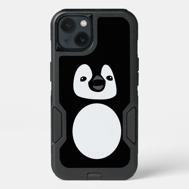 Black and white Cute Modern Penguin illustration Otterbox iPhone Case (Back)