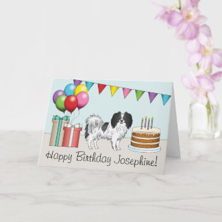 Black And White Cute Phalène Dog Colorful Birthday Card
