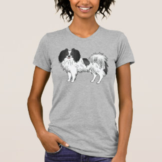Black And White Cute Phalène Dog With Smiling Face T-Shirt