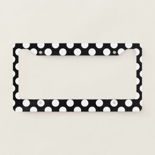 Black And White Cute Polka Dot Pattern License Plate Frame