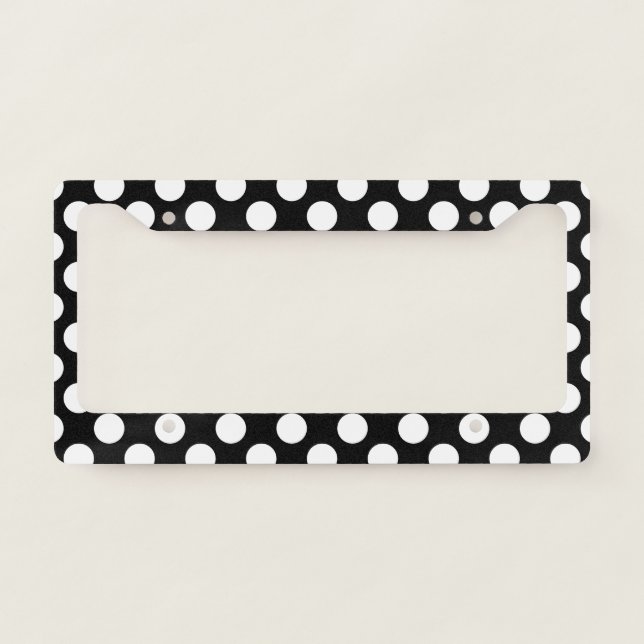 Black And White Cute Polka Dot Pattern License Plate Frame (Front)