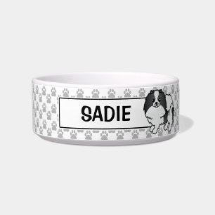 Black And White Cute Pomeranian And Pet's Name Bowl