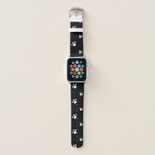 Black And White Cute Puppy Dog Paw Print Pattern Apple Watch Band