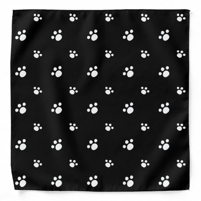 Black And White Cute Puppy Dog Paw Print Pattern Bandana (Front)