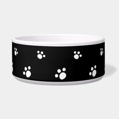 Black And White Cute Puppy Dog Paw Print Pattern Bowl