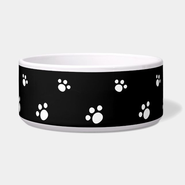 Black And White Cute Puppy Dog Paw Print Pattern Bowl (Front)