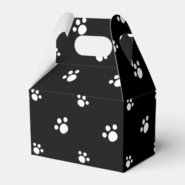 Black And White Cute Puppy Dog Paw Print Pattern Favor Boxes (Front Side)