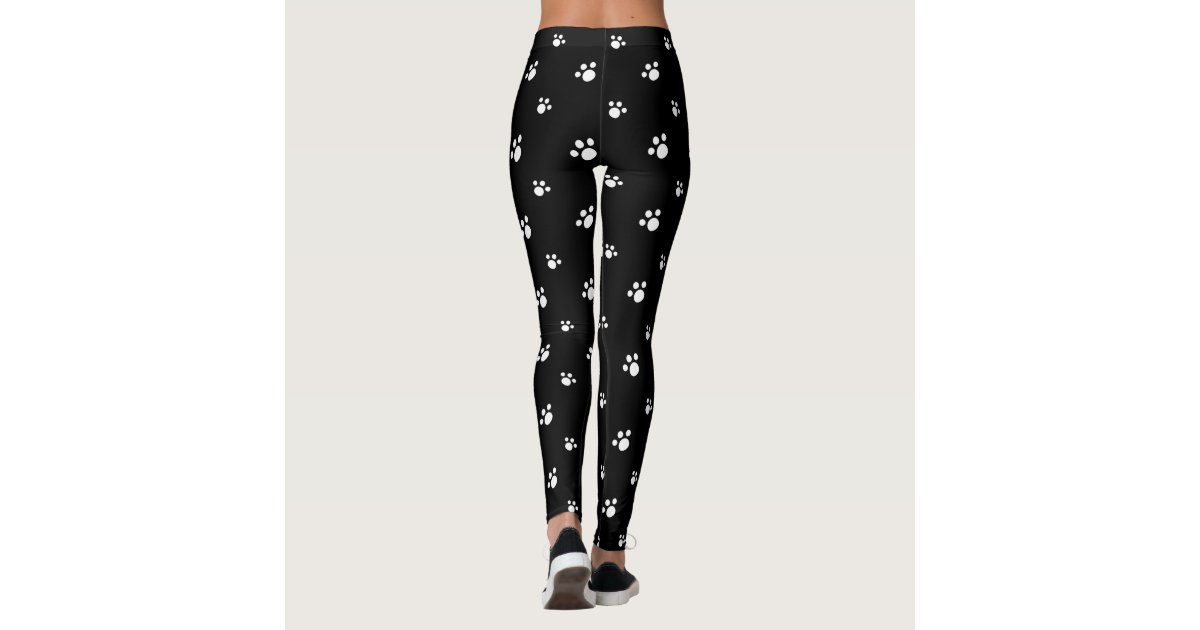 Black And White Cute Puppy Dog Paw Print Pattern Leggings Zazzle