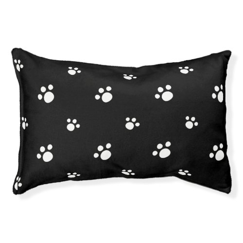 Black And White Cute Puppy Dog Paw Print Pattern Pet Bed