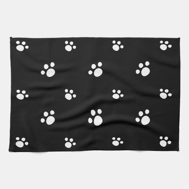 Black And White Cute Puppy Dog Paw Print Pattern Towel (Horizontal)