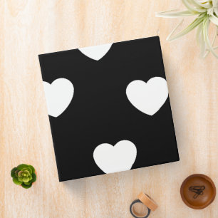 Black and White Cute Simple Heart Pattern  3 Ring Binder