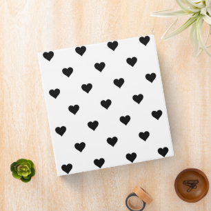 Black and White Cute Simple Heart Pattern 3 Ring Binder