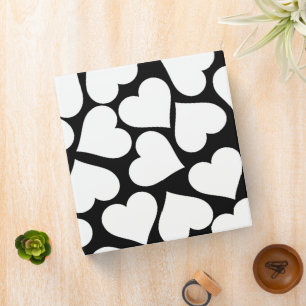 Black and White Cute Simple Heart Pattern 3 Ring Binder