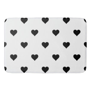 Black and White Cute Simple Heart Pattern Bath Mat
