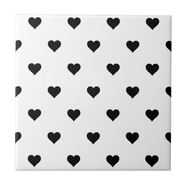 Black and White Cute Simple Heart Pattern  Ceramic Tile (Front)