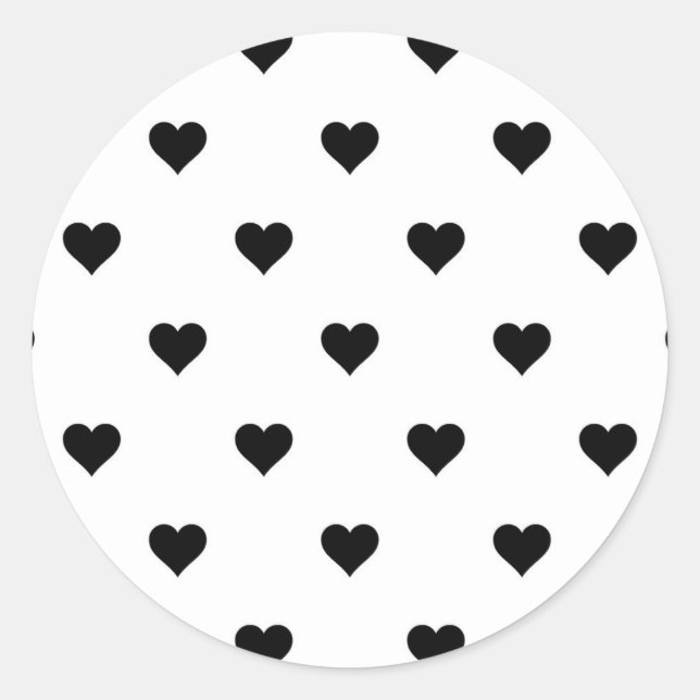 Black and White Cute Simple Heart Pattern Classic Round Sticker (Front)
