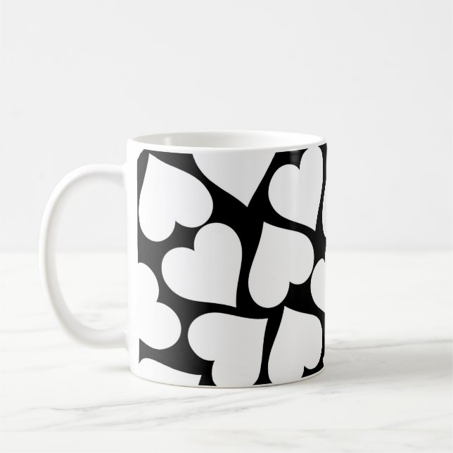 Black and White Cute Simple Heart Pattern Coffee Mug (Left)